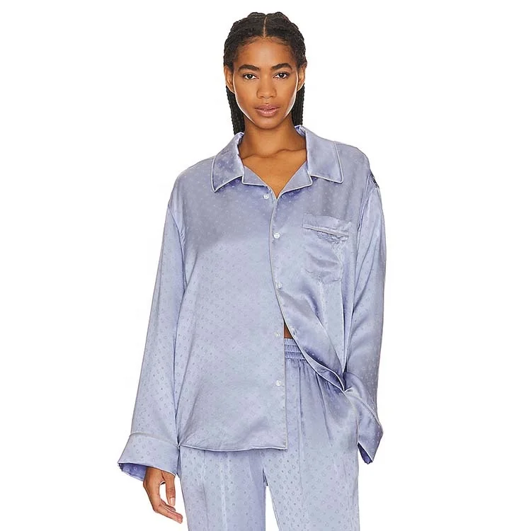 High quality custom 100% silk blue casual luxury pajamas set for women