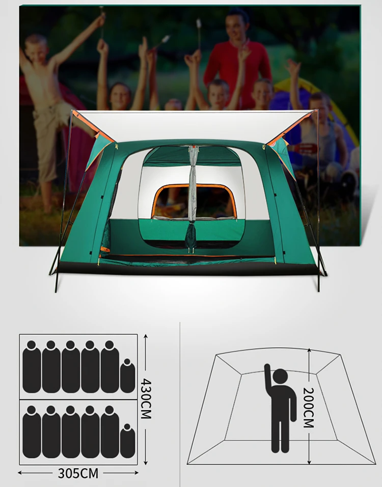 
Camping Tent for Sale Instant Zelt Outdoor / 10 / 12 Man Large Family 8 Four-season Tent >3000 Mm Two Bedrooms Extended Type 