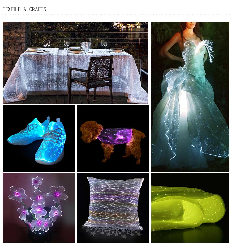 PMMA fiber optic fabric with led control for luminous clothing and lighting design