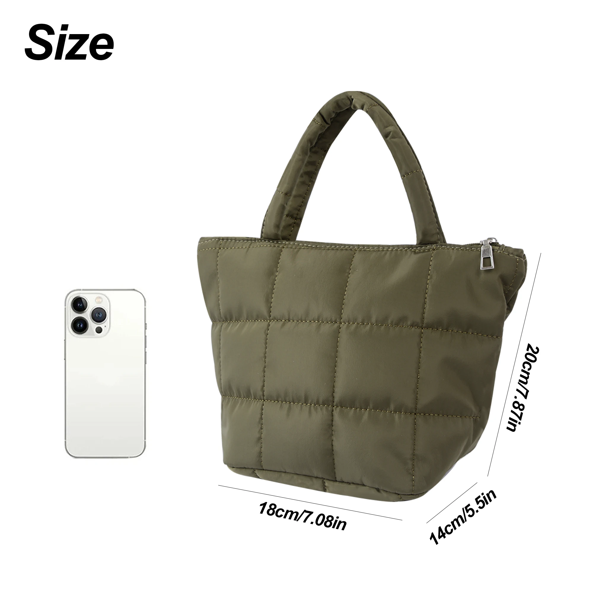 Ladies Trendy Quilted Grid Handbag Lightweight Puffer Tote Bag Women Outdoor Padding Storage Tote Shopping Bag with Top Zipper
