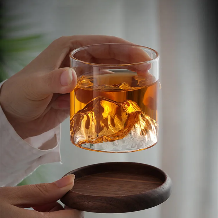 Best Selling New Design Mountain Shape High Borosilicate Transparent Drinking Glass Whisky Cup