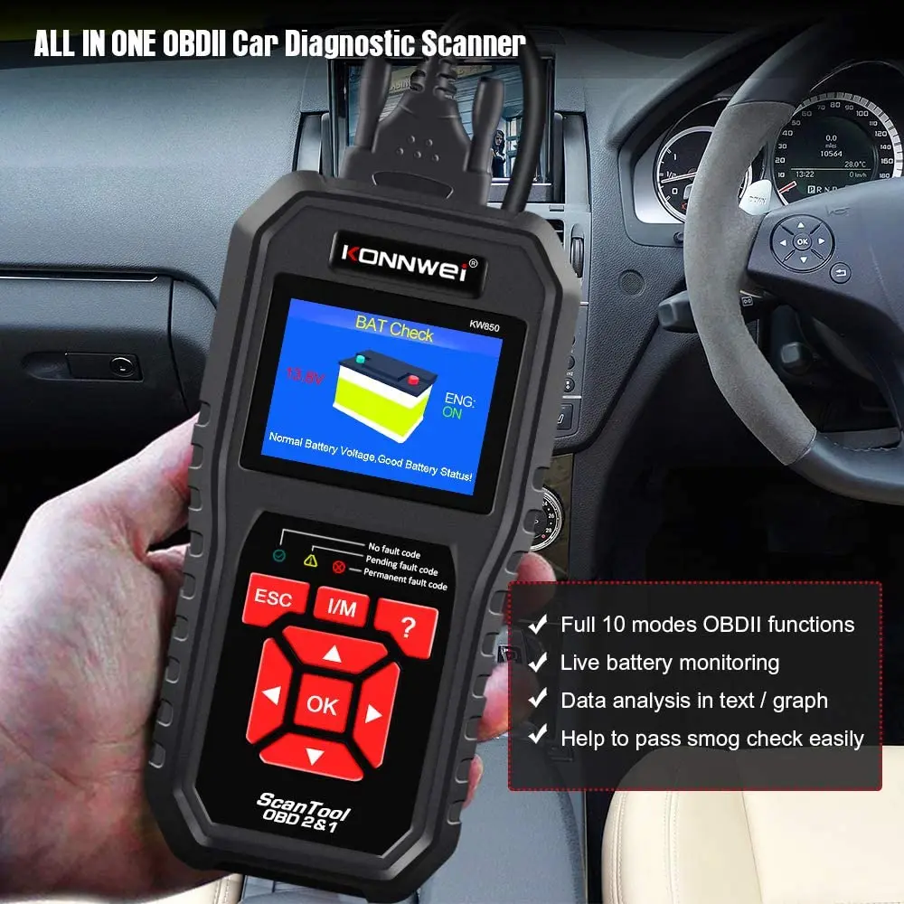 Шэньчжэнь завод KONNWEI KW850 Универсальный OBD OBD2 12 В Автомобильный сканер контроля выбросов двигателя
