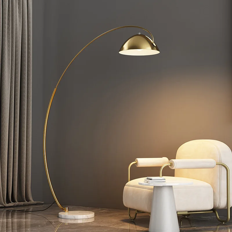 New Nordic Minimalist Marble Floor Lamp Living Room Ins Sofa Bedroom Vertical Iron Gold/Black LED Fishing Floor Lamp