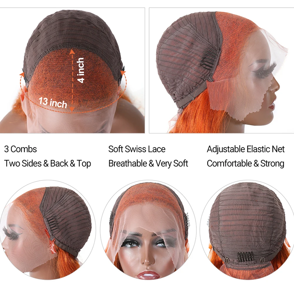 #350 Ginger Orange Brazilian Body Wave Human Hair HD Lace Frontal Wigs for Black Women Lace Front Wigs Full Lace Human Hair Wigs