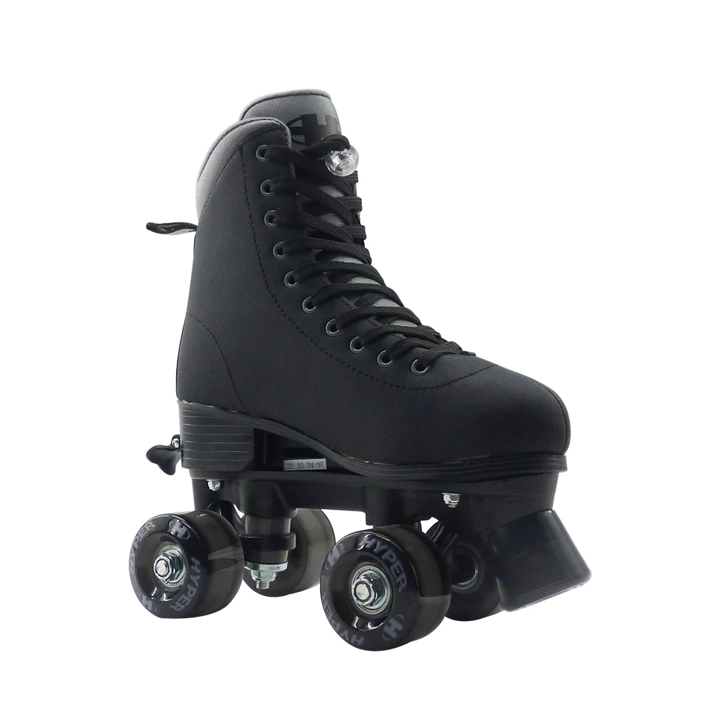 Women Roller Skates Black Space Frosted Leather Double Row Skates Unisex Retro Quad Skates for Outdoor & Indoor
