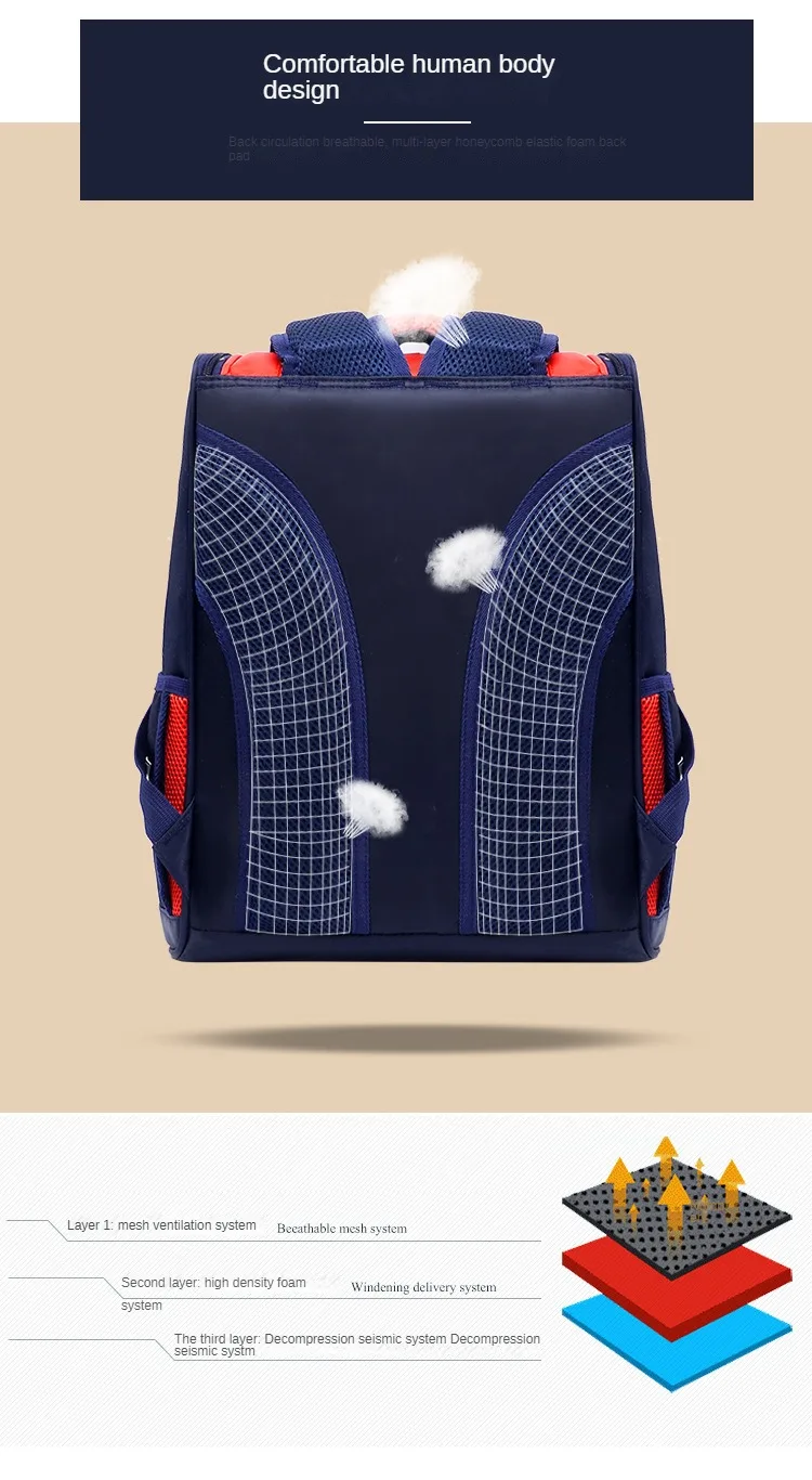 Durable and Lightweight Space Backpack for Russian Elementary Students: Upward-Opening Zipper, Reflective Strip, Waterproof