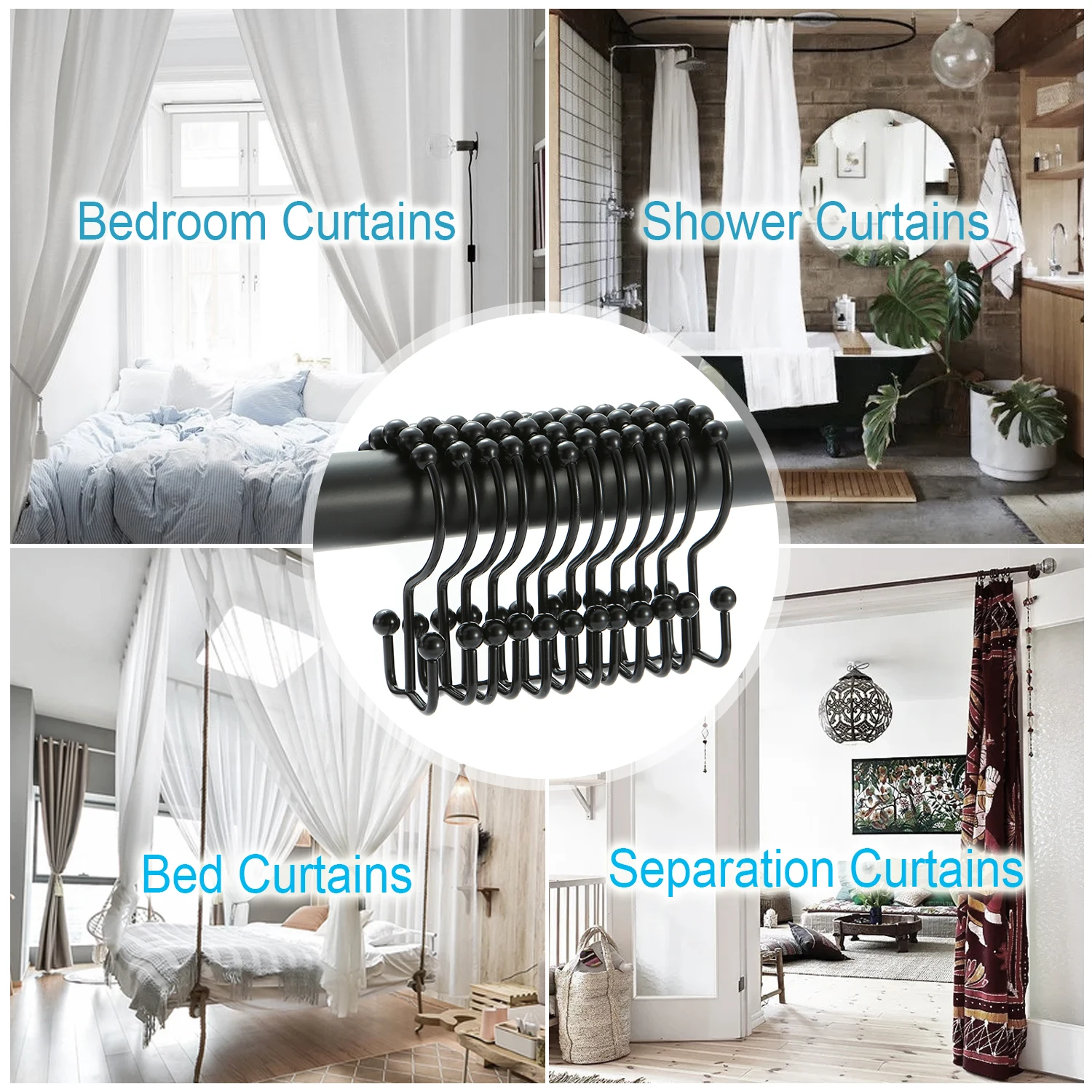 High Quality Decorative Metal Brushed Gold Shower Curtain Double Hooks For Bathroom Curtain