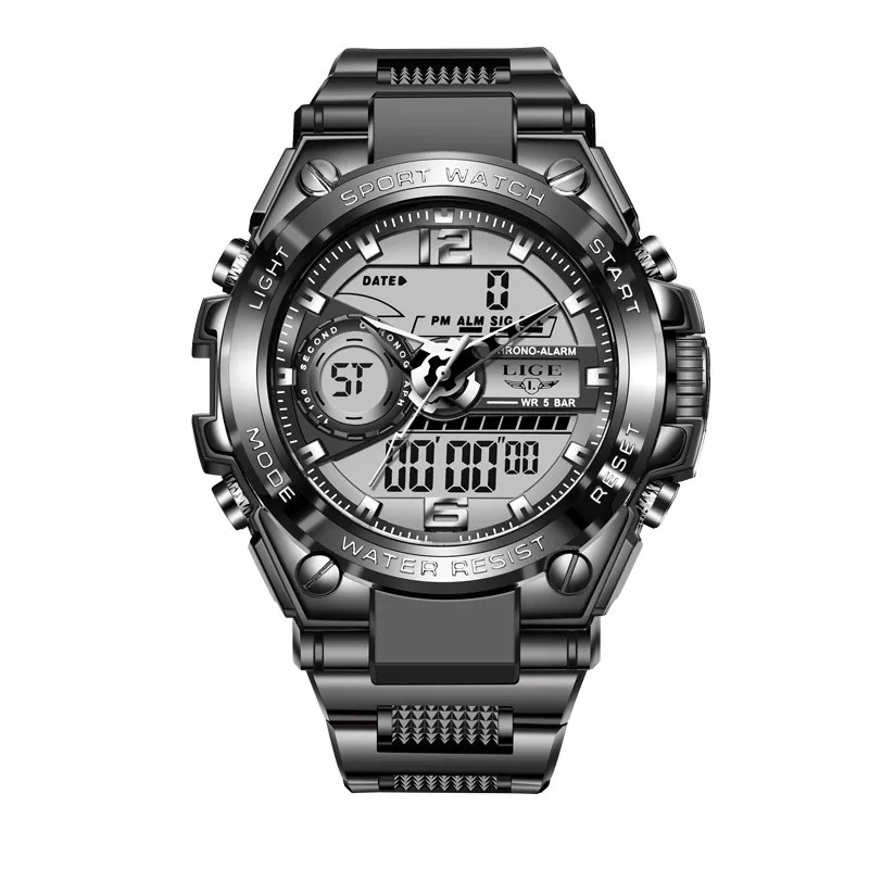 LIGE 8922 Men Watch Digital 50m Waterproof Wristwatch LED Quartz Clock Sport Watch Male Big Watches Men Relogio Masculino