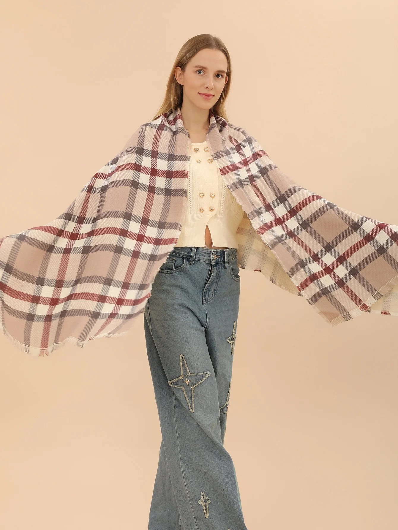 Fashion British Plaid Scarf Cashmere-like Warm Pashmina Thick Tartan Shawls For Ladies