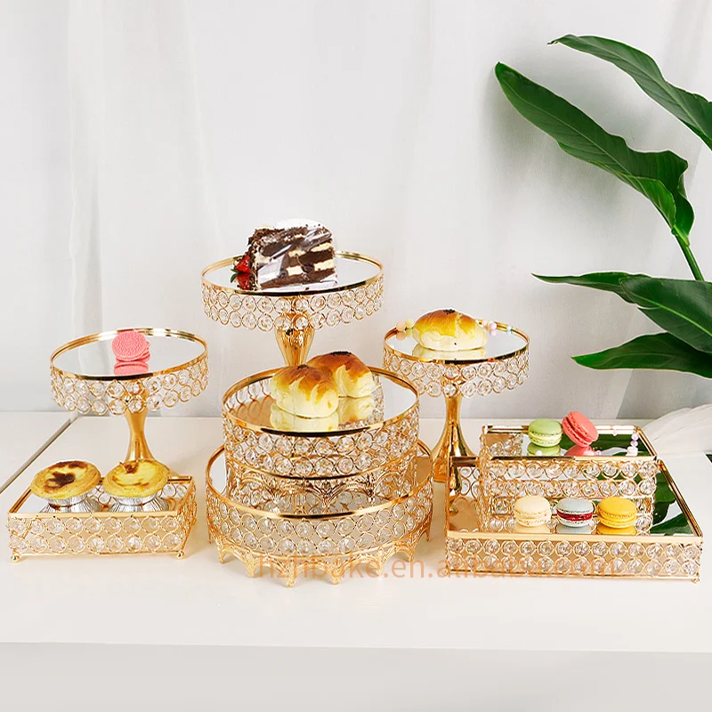 Hot sale 9pcs set gold aluminum alloy wedding decoration supplies dessert table display set wedding cake stand