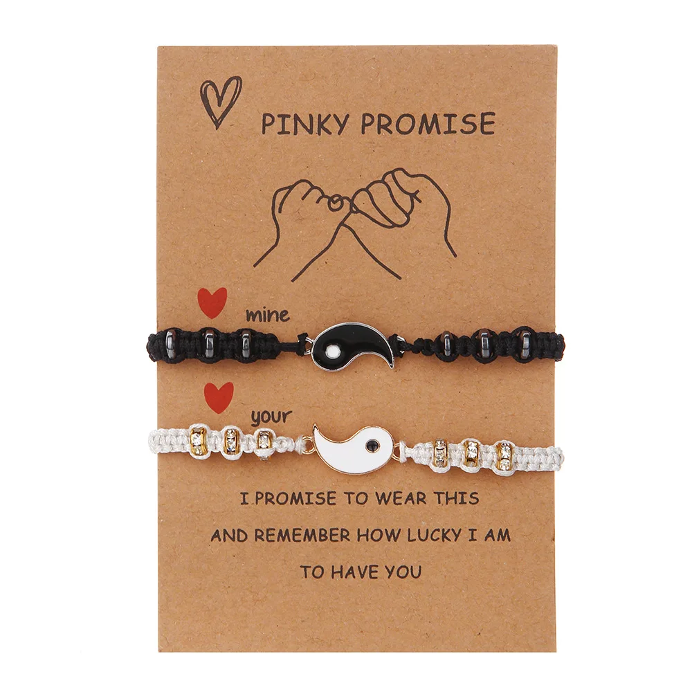 Kingcome Black Frosted White Turquoise Fengshui Bracelet Sets 2 Pieces Set Yin Yang Tai Chi Couple Beaded Bracelet Suit