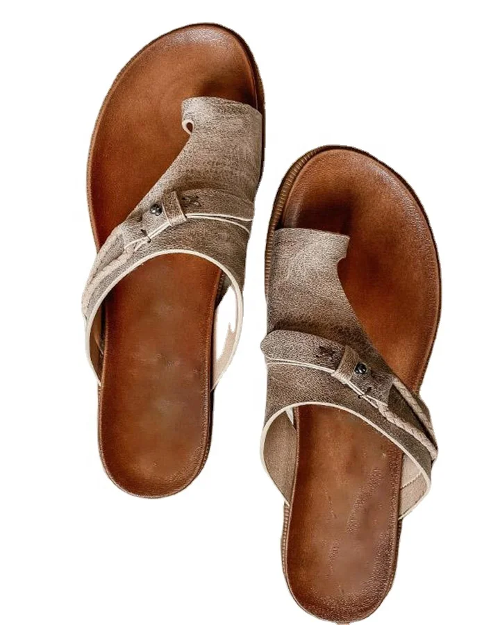 Summer Pu Strap Woman Thong Sandals,Rivet Slip On Woman Flat Sandals