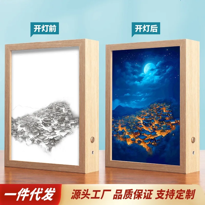 Anime-inspired Pet View Night Lights Photo Frame Three-Color Glowing LED Decorative Lamp Remote Control Upward Hanging Pictures