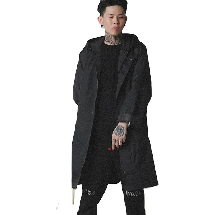 
Long section fashion hooded rains patchwork waterproof streetwear jacket men trench coat 