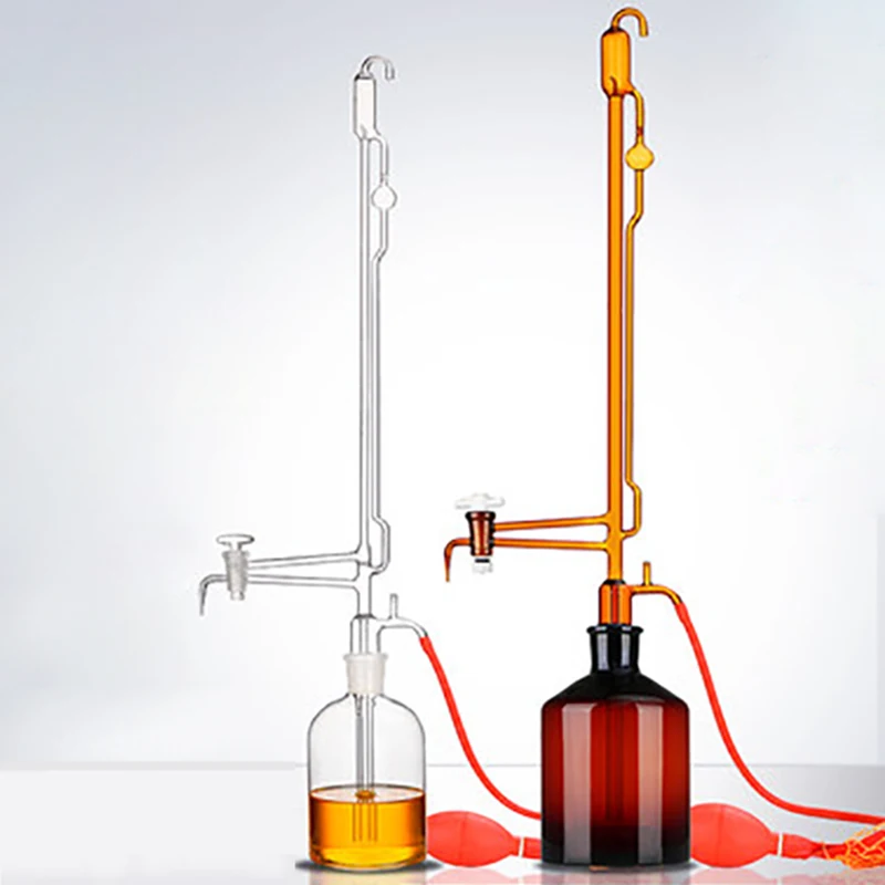 Automatic Self Zeroing Burette with Stopcock,Clear 5ml to 50ml 0.1ml Graduation Interval with 2L Reservoir and Pressure Ball