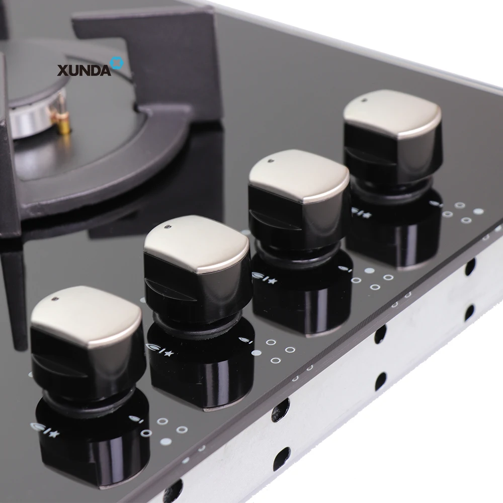 Xunda Commercial Glass Top Gass Stove Equipment Built-In Four Burners Gas Hob 4 Burner Stove Gas Cooker