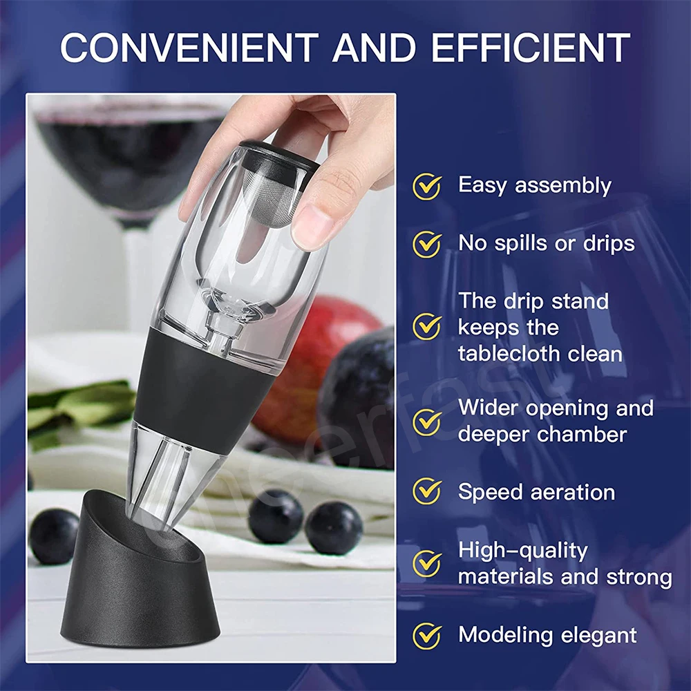 Sample Order Support Acrylic Black Portable Food Grade Wine Aerator Spout Metal Handle Wine Pour Spout Wine Aerator Acrylic