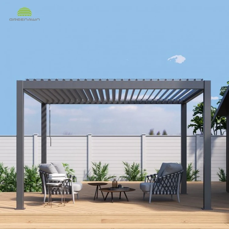 Electric Rainproof Louver Garden Aluminium Pergola Gazebo Outdoor With Flooring