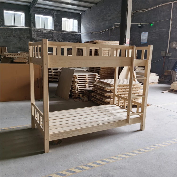 Twin/Twin Kids Furniture No Box Spring Solid Pine Wood Bunk Bed with Guardrails