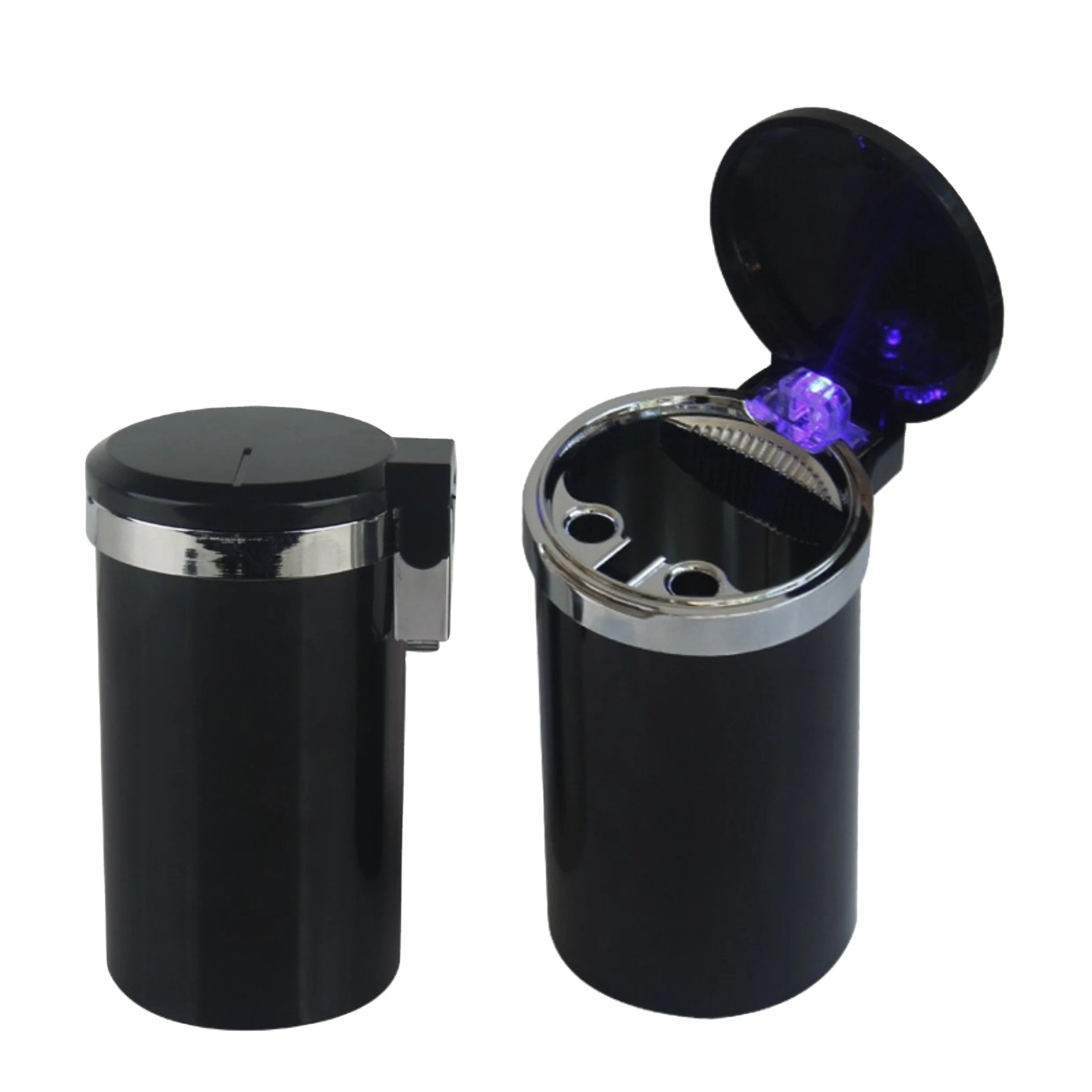 Fire Resistant LED Ashtray Black / Silver Large Capacity Place in Car Cup Holder Metal Cup Portable Ashtray