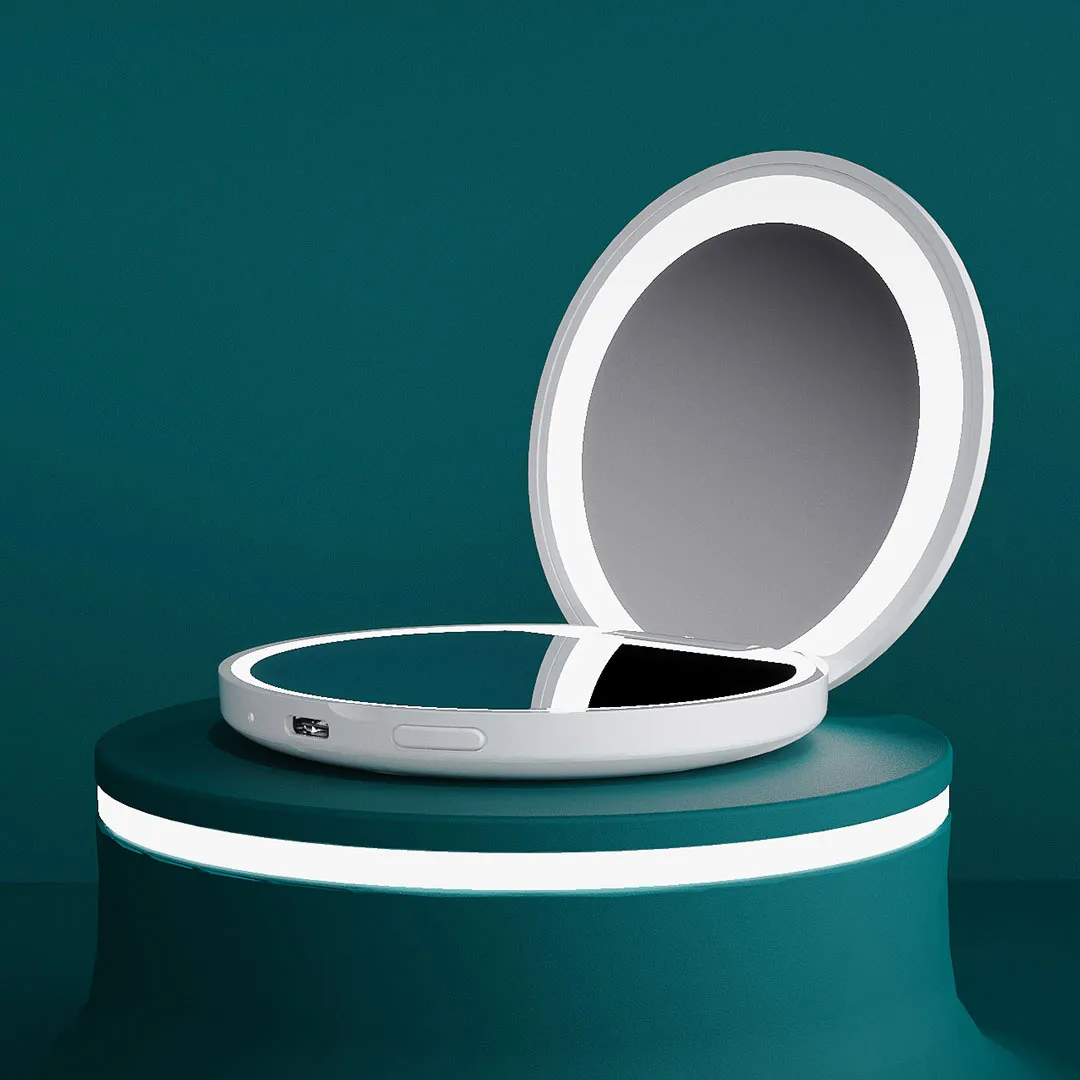 2023 New Arrivals Gift High Quality Portable Vanity Makeup Mirrors Mini Led Compact Mirror With Power Bank