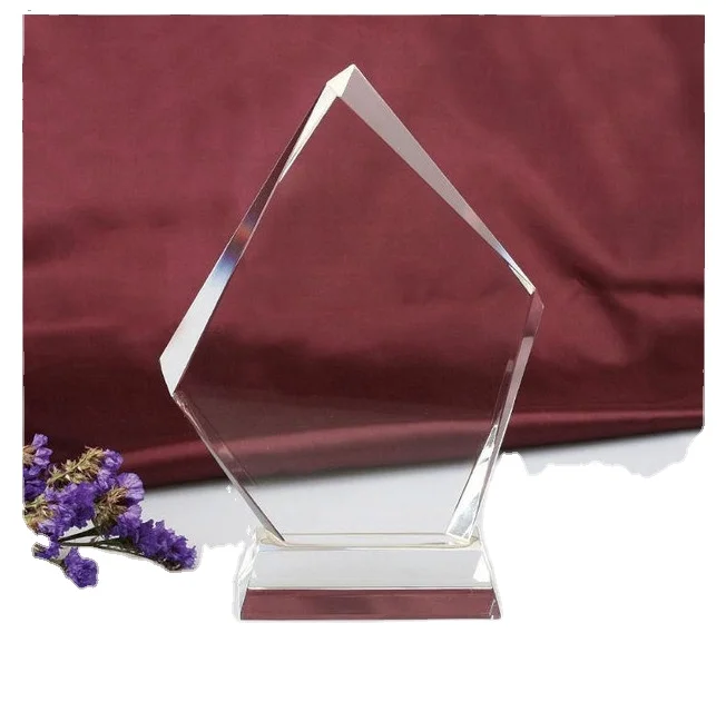 Blank Beveled Shield Crystal Plaque with Base;Beveling K9 Crystal Glass Block for Trophy Making;Clear Crystal Blank Award