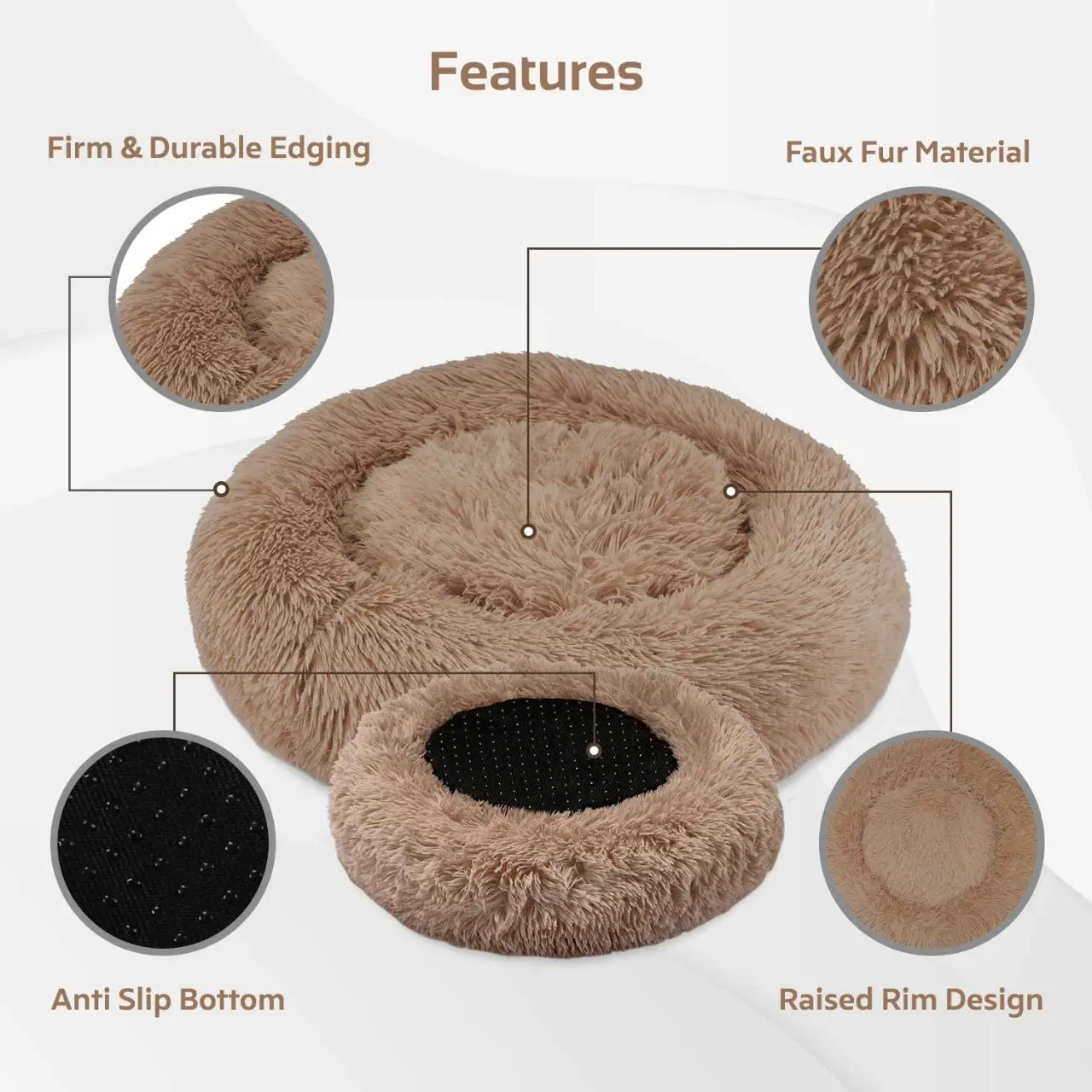 Wholesale Orthopedic Custom Luxury Soft Plush Warm donut Pet Bed Cushion Sofa Cat Dog Pet Bed
