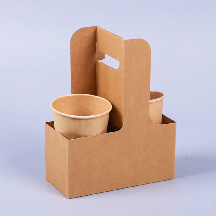 Kraft paper hand-held cup holder custom coffee milk tea thickened disposable cup holder for takeaway packaging white card cup