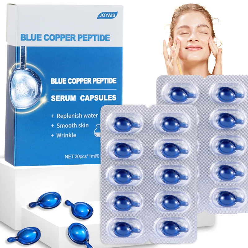 OEM Customized Vegan Vitamin Collagen Face Serum Organic Anti-Aging capsules Smoothing Nourishing Blue Copper Peptide Formula