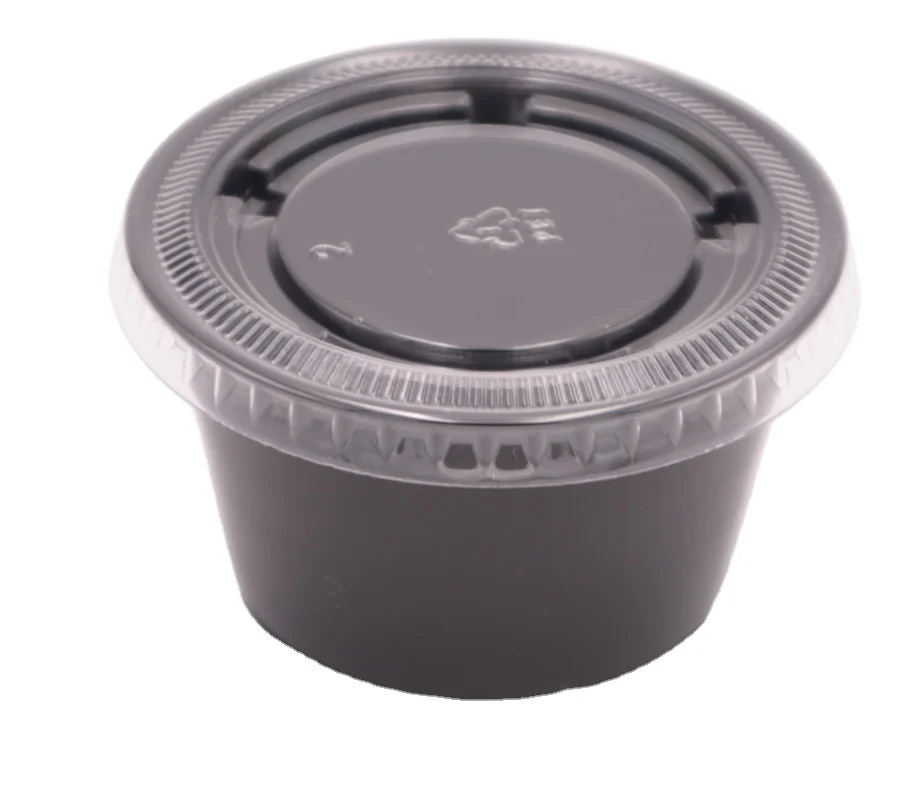 Black Sauce Cup Disposable Plastic Sauce Packaging Containers With Lids