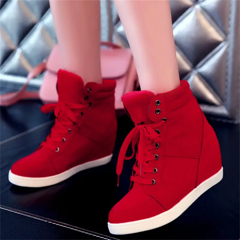 autumn Women Boots Faux Suede Leather Wedge Platform Boots Hidden Heel Shoes High Top Sneaker Casual Shoes for Woman Ankle Boot
