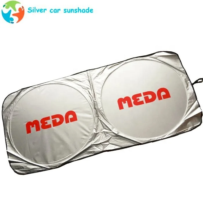 Double circle pop-up advertising custom silver polyester car sunshade