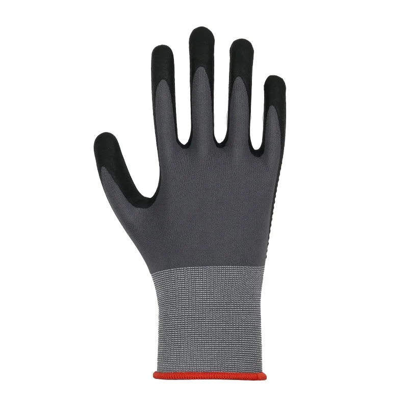 Factory Price Durable Abrasion Resistant 15G Nylon Spandex Liner Nitrile Foam Dipped Garden Work Gloves With Dots