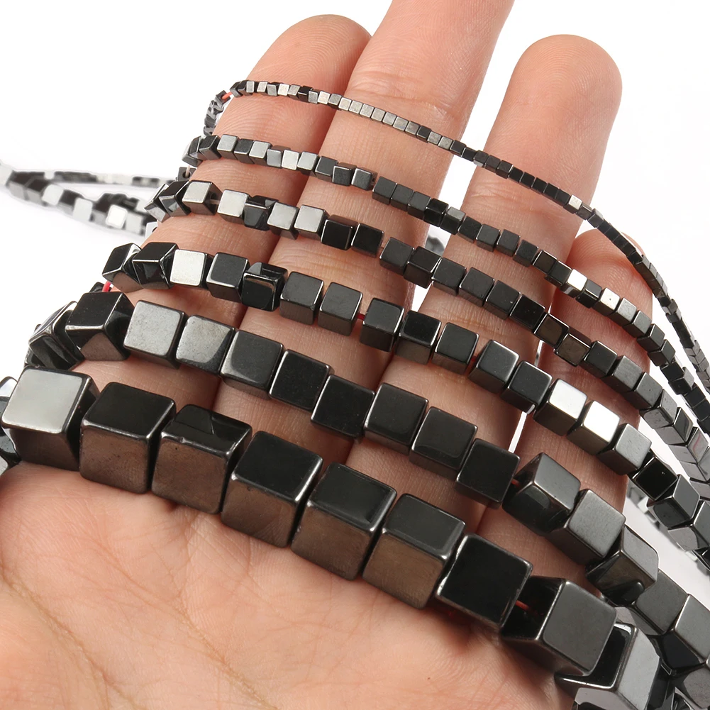 Wholesale 1/2/3/4/6/8MM Natural Cube Square Black Hematite Stone Beads For Jewelry Marking