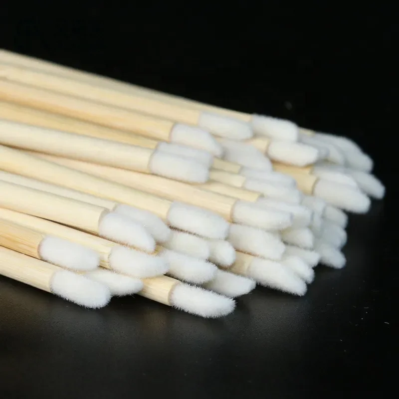 Eco Friendly Disposable Bamboo Stem Handle Flocked Head Lip Stick Gloss Make Up Brush Lip Brush