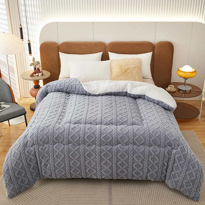 3D Arabesque Double-Sided Hypoallergenic Heavy Sherpa Comforter Home Winter Warm Soft Fleece Queen Size Bed Quilt Comforter