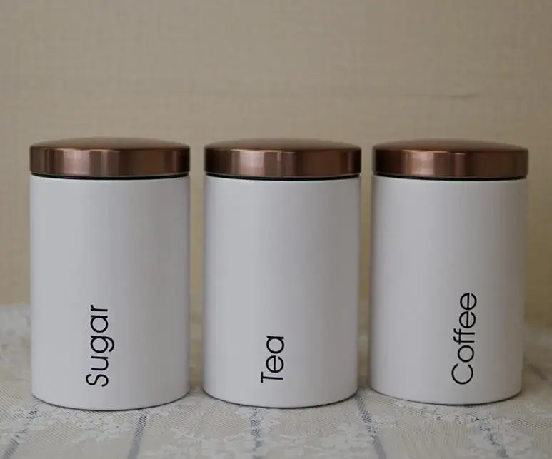 Emode Airtight Metal Tea Coffee Sugar Set Canister Set Luxury for the Kitchen Storage,Leakproof Storage Tin Cans with Screw Lids