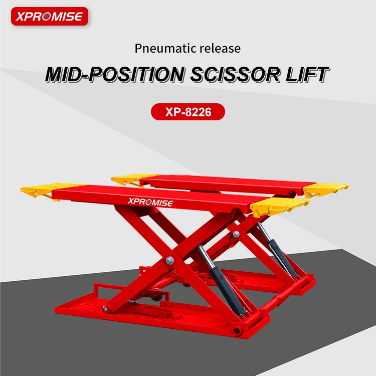 Cheap auto workshop equipment pneumatic release mid-position scissor lift/car elevator lift auto hoist tire repair machine