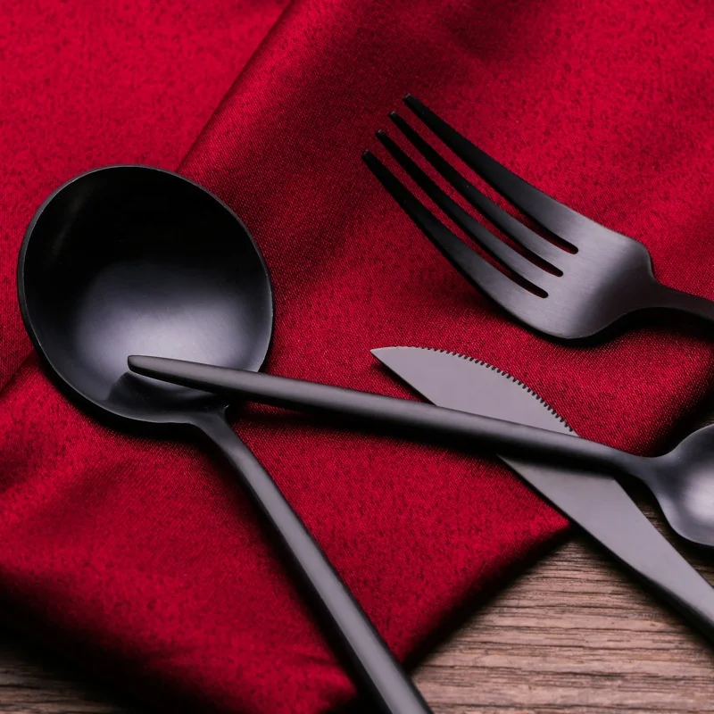 wholesale 304 stainless steel flatware sets juego de cubiertos travel  reusable restaurant black cutlery