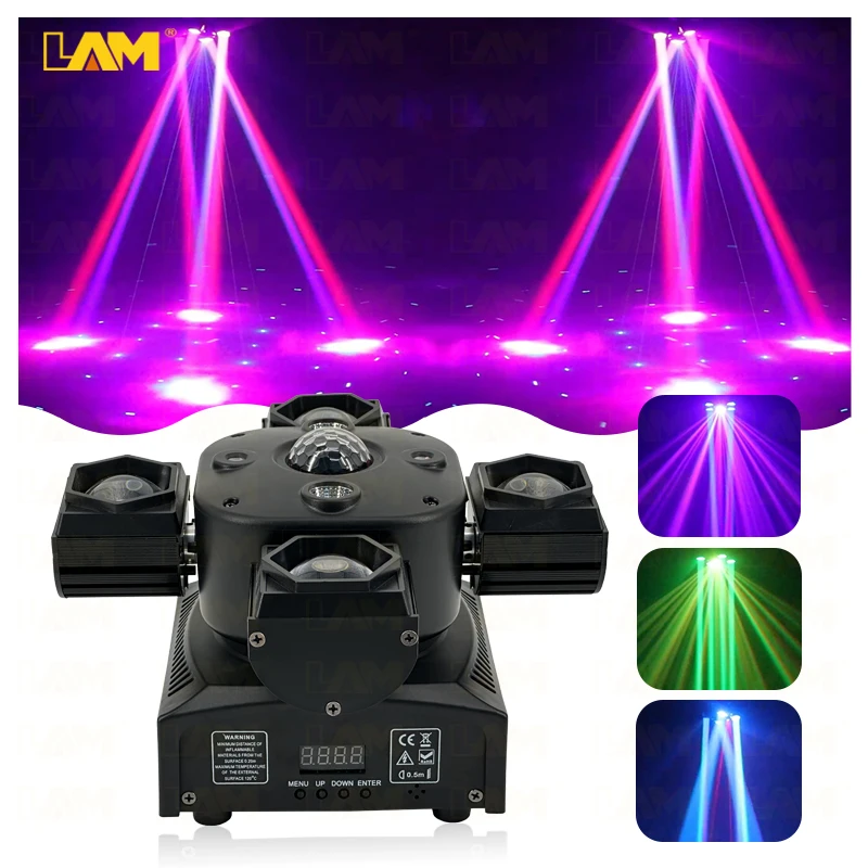 80W 4in1 Led stage lights 4 armed dj lights lazer dj equipment Mini 4 Arms Beam Strobe Laser Led Moving Head Light For Disco