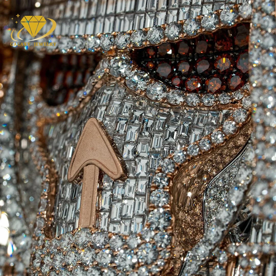 Hip Hop Jewelry Vvs Moissanite Pendant Iced Out Mayan Conqueror Baguette Cut 925 Silver Custom Monster Moissanite Pendant