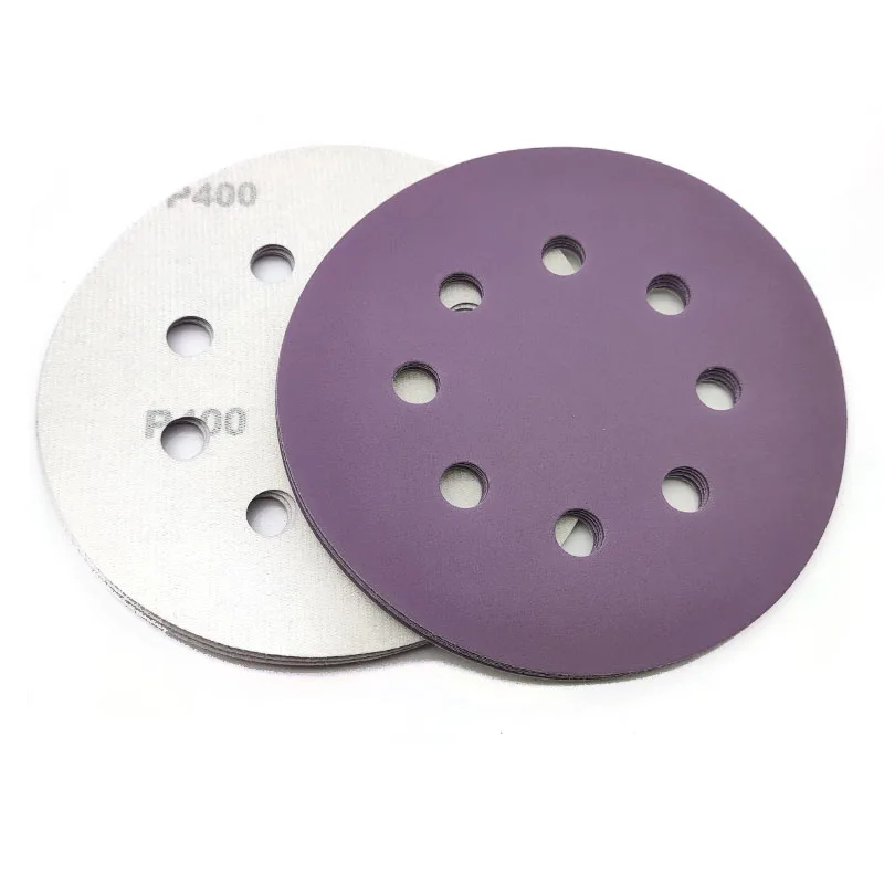 Factory directly selling 5-inch aluminium oxide red sandpaper with 8 holes sanding discs