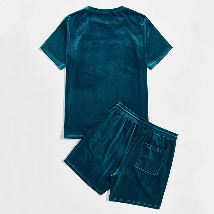 custom clothing letter embroidered top t shirts pants summer 2pc sweatsuit tracksuit velour velvet two piece short set for woman