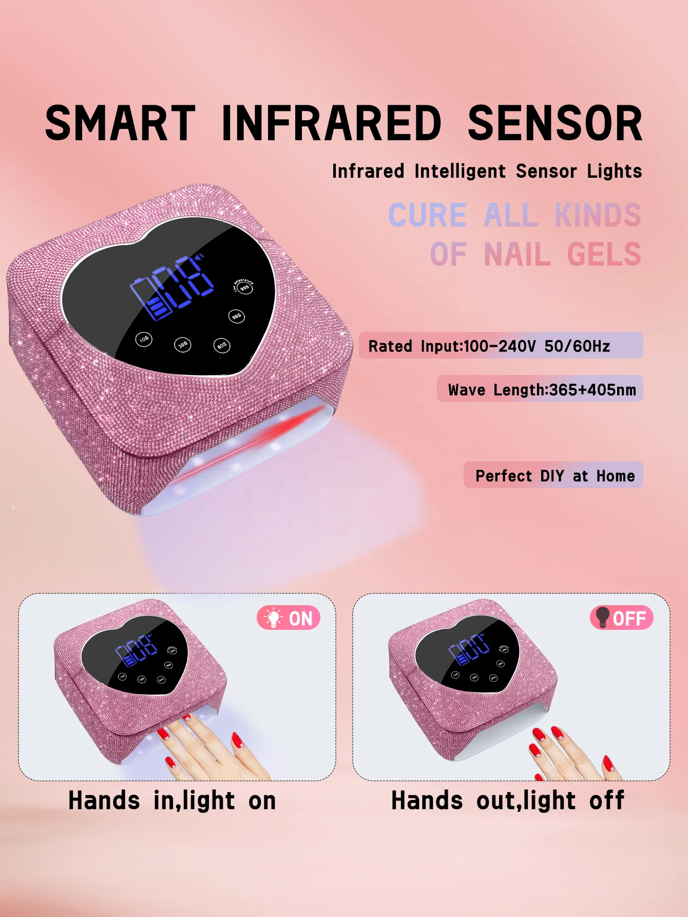 Customized high quality 72W diamond nail lamp Professional nail gel UV lamp Rechargeable cordless fast gel dry nail lamp
