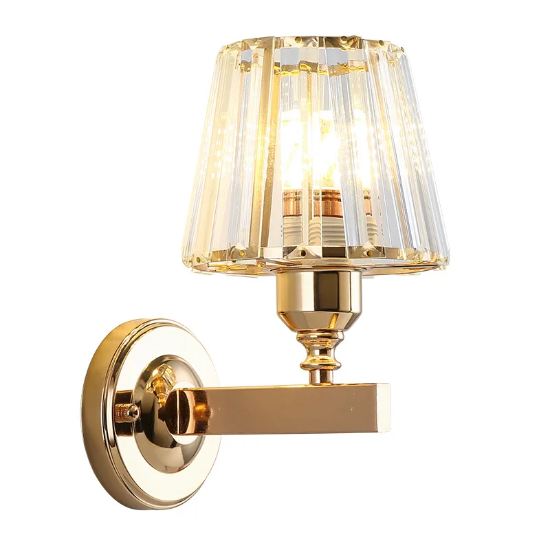 European Style Wall Sconce Light Indoor Gold Crystal Shade LED Wall Lamps For Home Bedroom