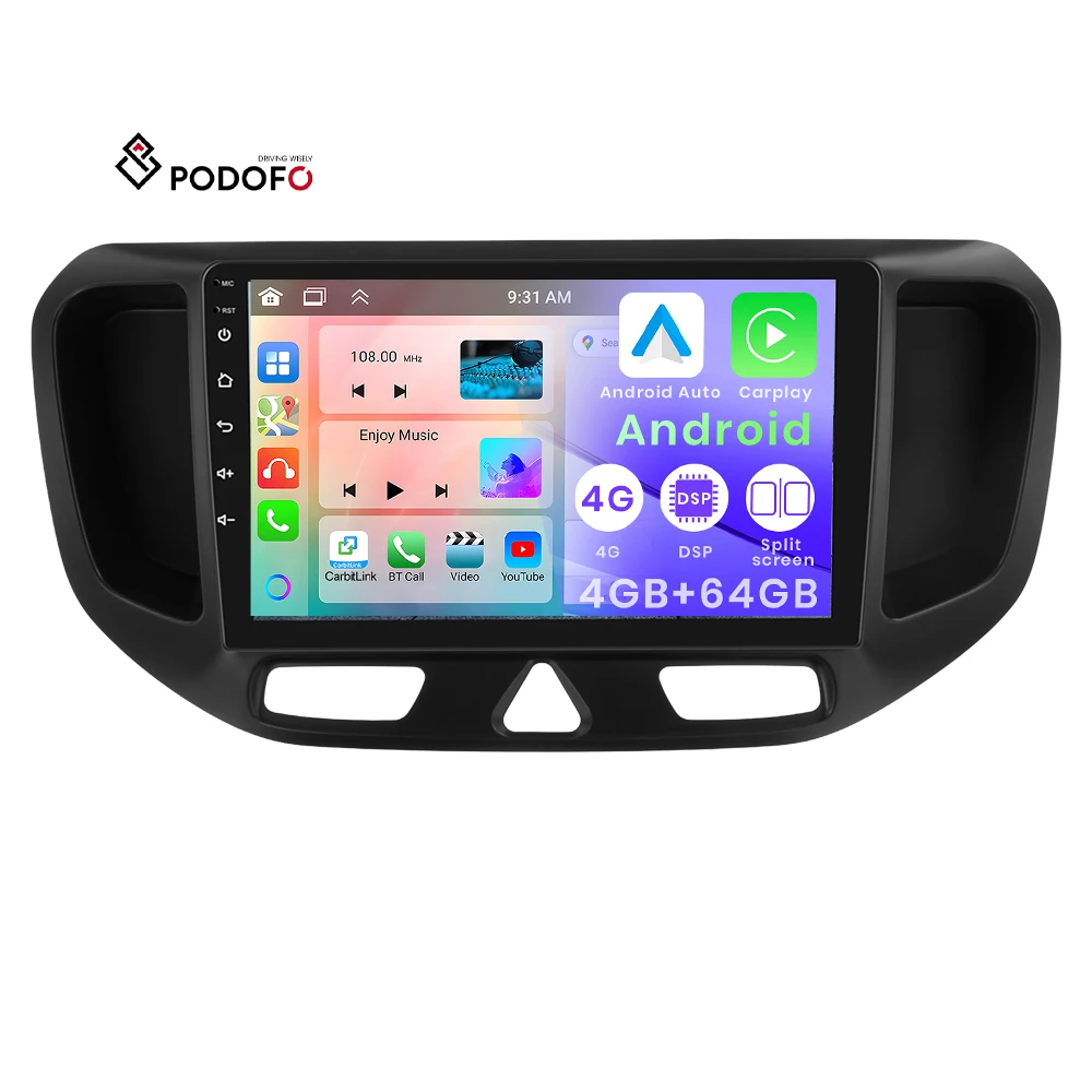 Podofo 9' Android Car Stereo Frame 4+64G Wireless Carplay Android Auto For Chevrolet Spin 2010-2016 GPS RDS WIFI Customization