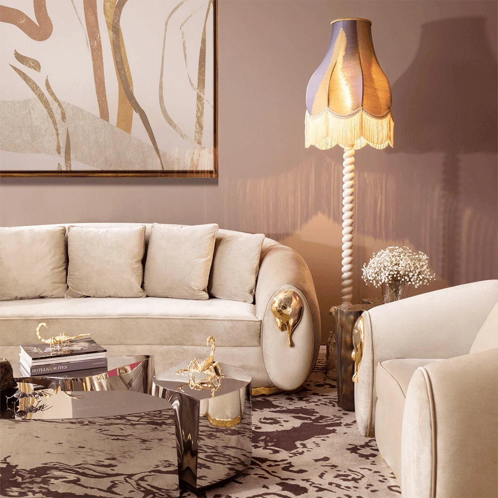 Luxury Modern Fabric customized 3 seat 4 seat White Copper base sectionals sofas lounge sofa set furniture for Living room