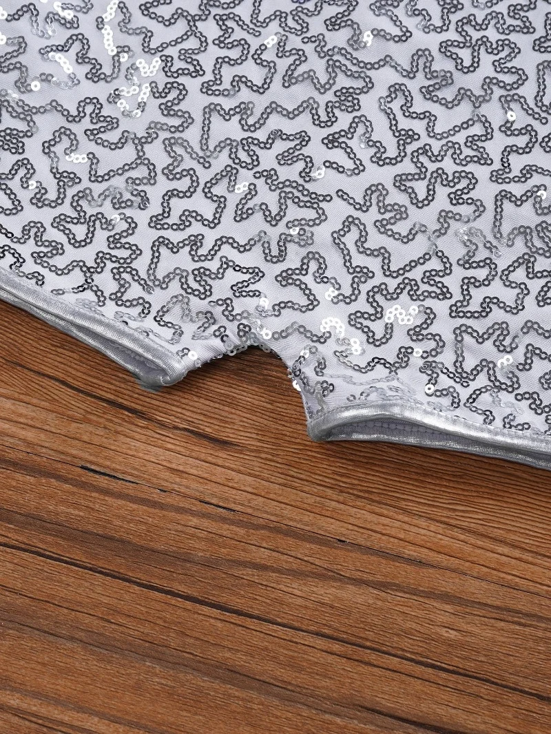 Shiny Sequin Jazz Dance Costumes Hip Hop Dance Dress Leotards Professional Single Long Sleeve for Kids Sets Performance 4 Colors