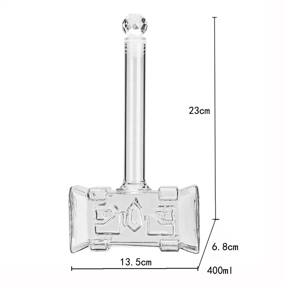 UCHOME 400ml New Fashion Creative Gift Thors Hammer Glass Wine  Bottle Creatives Vodkas Jug for Bar Kitchen