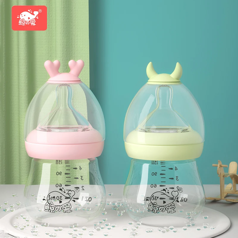Baby Feeding Milk Bottle Print BPA Free Borosilicate Glass with Silicone Pattern Pink OEM Standard Safety General Bottle Size